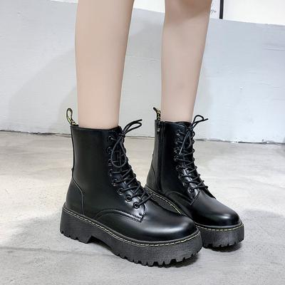Lace-up Combat Women Boots   Chunky Heel Platform Women Boots British Style Thick Sole Increase Height Casual Boots