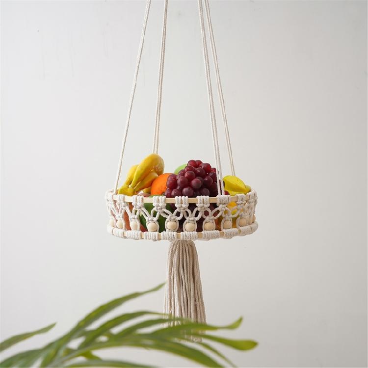 Sturdy Cotton Handwoven Hanging Storage Baskets Stylish Kitchen Organizers Portable for Fruit and Vegetable Display