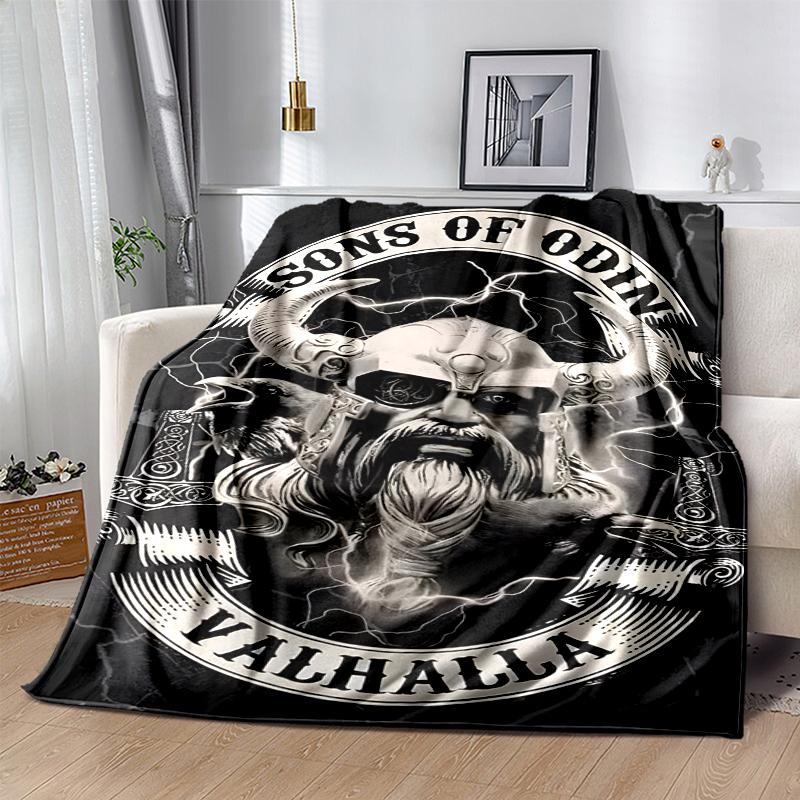 Nordic Mythology Flannel Blanket Soft All-Season Throw, Design for Camping, Car Travel, Hiking Sofa, Bed, Office Perfect Gift for Parties