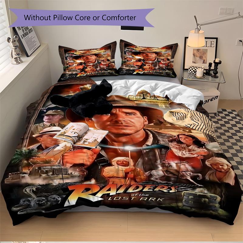 L'Aventure Attend Ensemble de Literie 3 Pièces Indiana Jones Housse de Couette avec 2 Taies d'Oreiller Drap de Lit Cadeau d'Anniversaire pour la Maison
