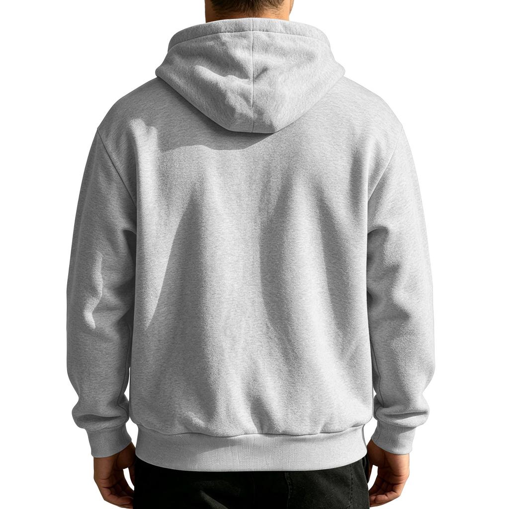 Men's Half‑Zip Fleece Hoodie, Leather‑Tip Drawstrings, Ribbed Cuffs & Hem, Relaxed Fit Casual Pullover Sweatshirt