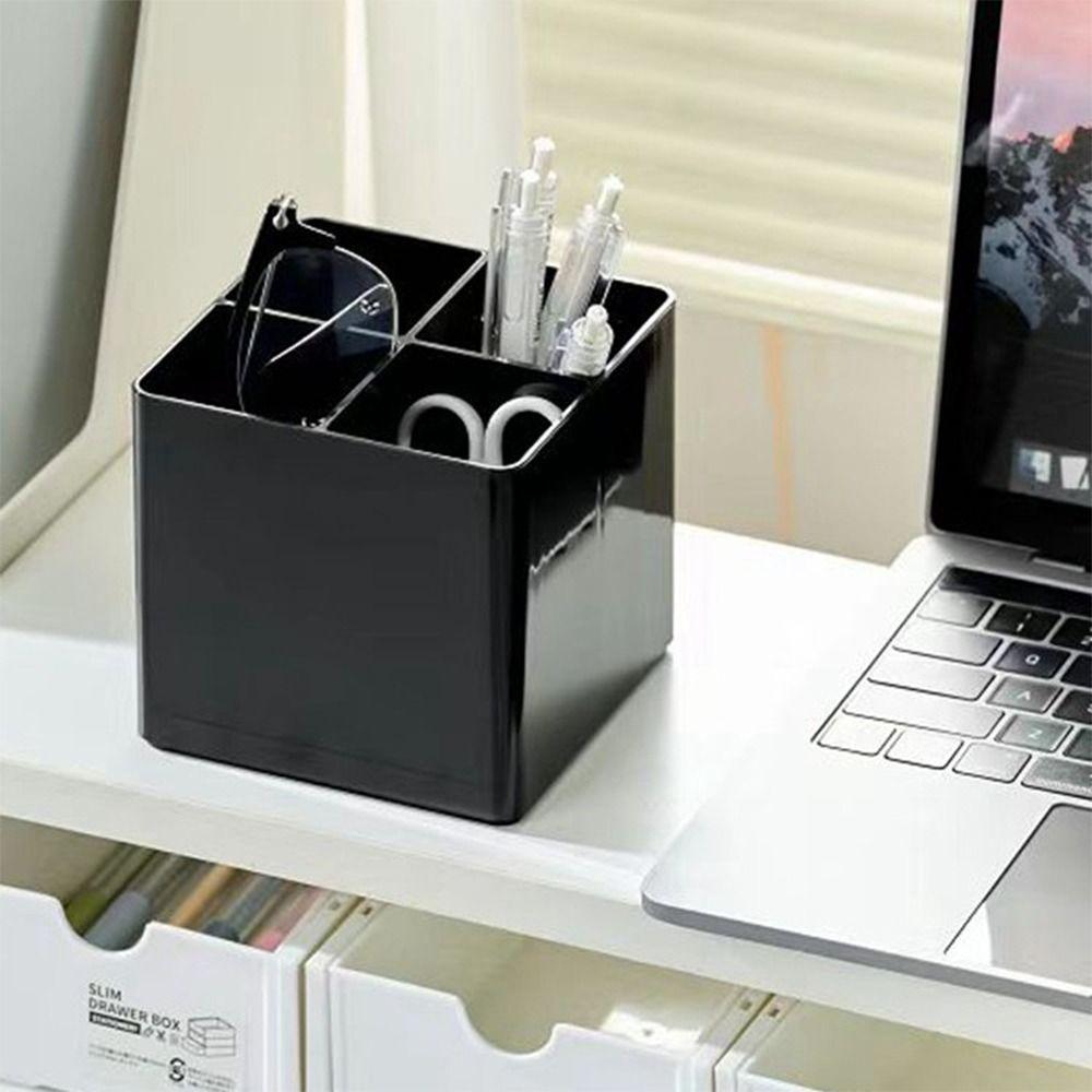 Plastic Makeup Brush Holder Black Desktop Organizer Multi-functional Pen Holder  School Office