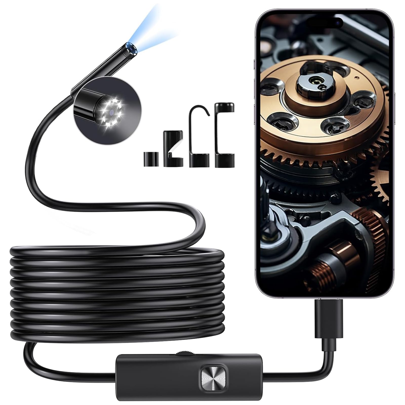 

BlueSwan Latest Model 1920P HD High Fiberscope Endoscope Waterproof Instant Connection to IP67 No Charging 5m Snake Magnetic Hook Warranty [2025 чорний