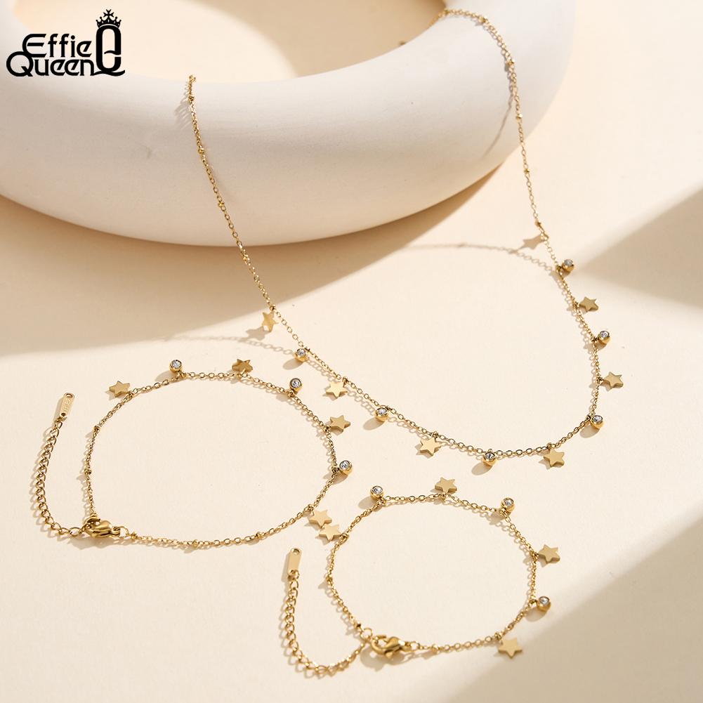 EFFIE QUEEN Stainless Steel Simple Zircon Star Heart Necklace Waterproof Metal Heart Star CZ Collar Choker Chain Jewelry STKN26