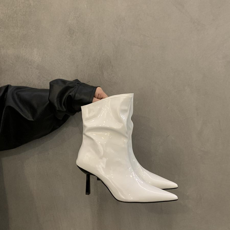 Γυναικείες Μποτάκια Αστραγάλου με Ψηλό Τακούνι Σέξι Στιλέτο Παπούτσια Μυτερή Μύτη Σχεδιαστής Φθινόπωρο Νέα 2024 Τάση Κομψές Δερμάτινες Μπότες