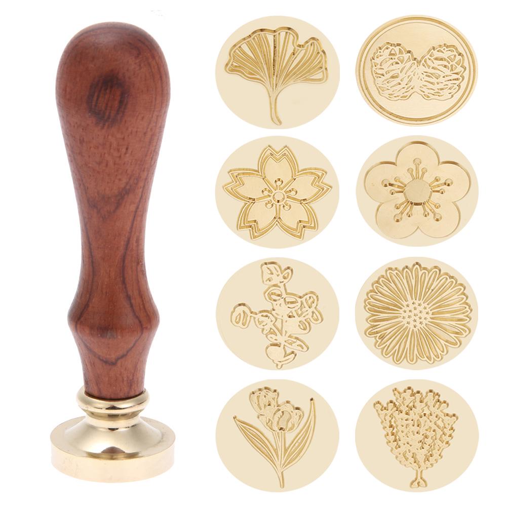 Retro Wood Handle Wax Seal Stamp Plant Series Sealing Wax DIY Envelope Hobby Tools Ancient Craft Wax Seal Stamp Decor