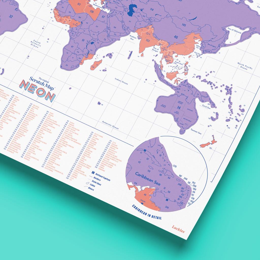 Luckies Sharp World Map SUCK UK Panel, 42x30cm, Purple,