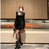 Pure Desire Sexy V-neck Lace Splicing Long-sleeved Dress Women's Autumn New High-end Slim and Thin A-word Short Skirt