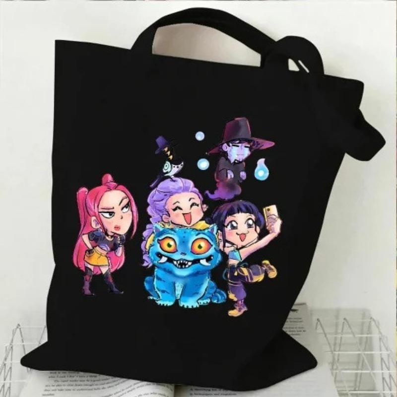 Kids Girls Kpop Rumi Zoey Mira Printed Student Large Capacity Casual Canvas Shopping Crossbody Shoulder Bags