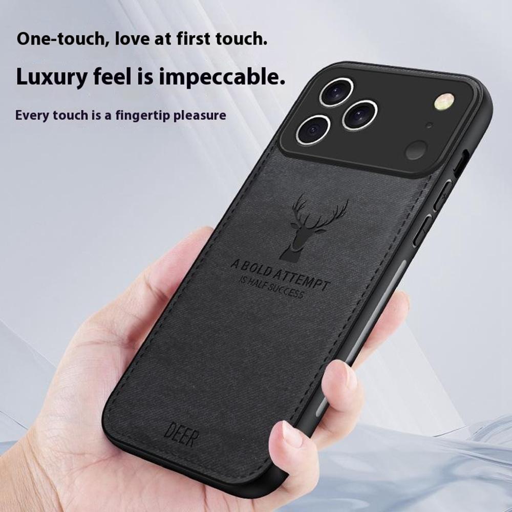For iPhone 17 Pro Case Deer Pattern Cloth Texture PU + PC + TPU Phone Cover