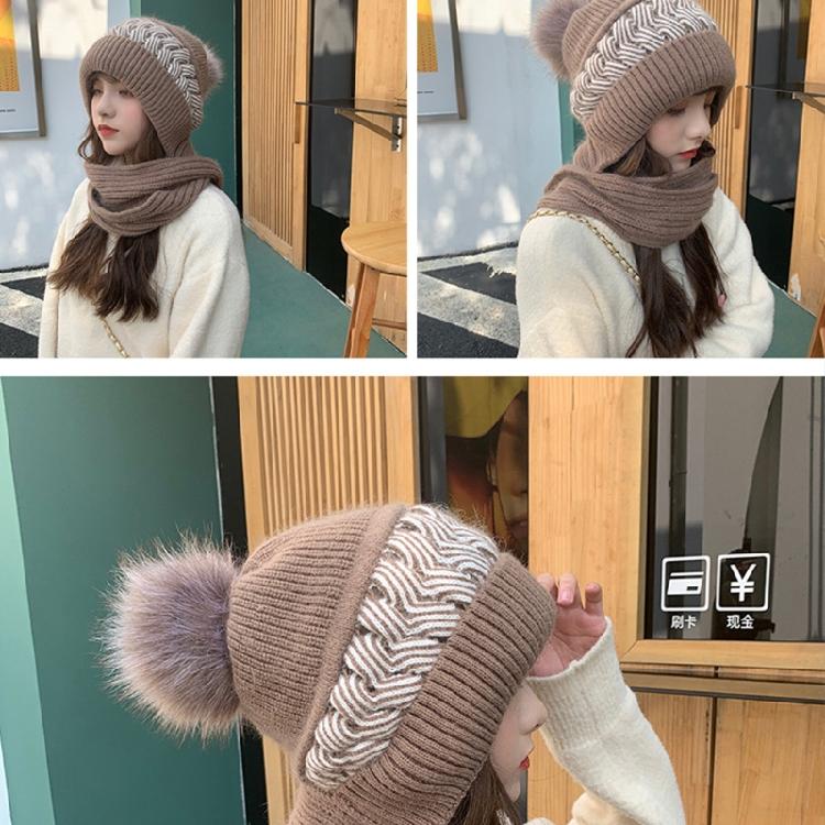 Women Korean Style Scarf Student Hat Integrated Earmuffs Cap Sleeve Plush Winter
