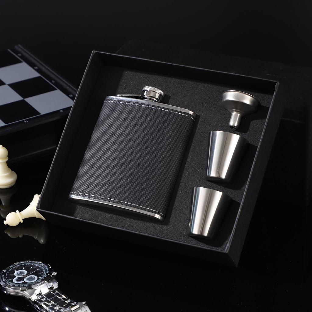 8oz Stainless Steel Portable Hip Flask Set with 7oz Baijiu Bottle - Outdoor Liquor Gift Box