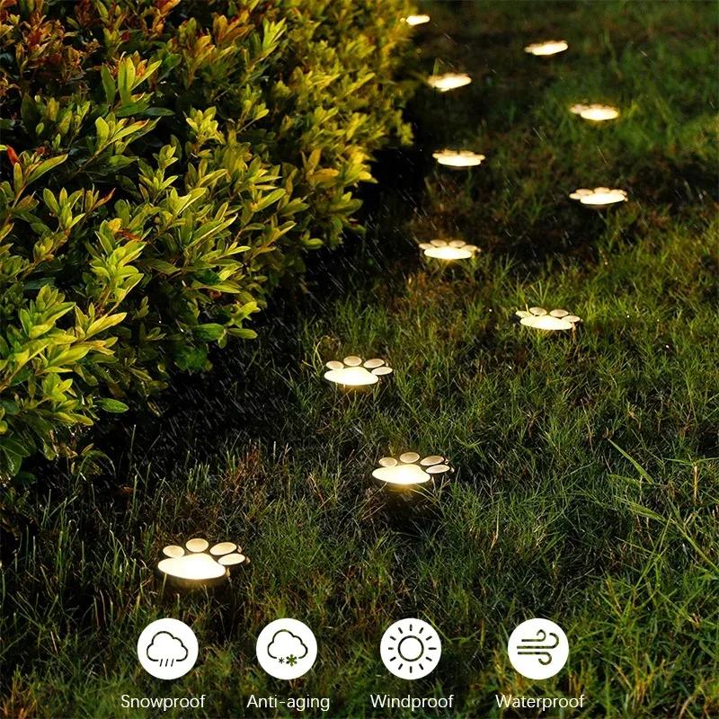 4 Pack Paw Print Solar Lights Solar Lamp in The Shape of Pet's Footprint for Garden Courtyard Terrace Balcony Garden and Lawn