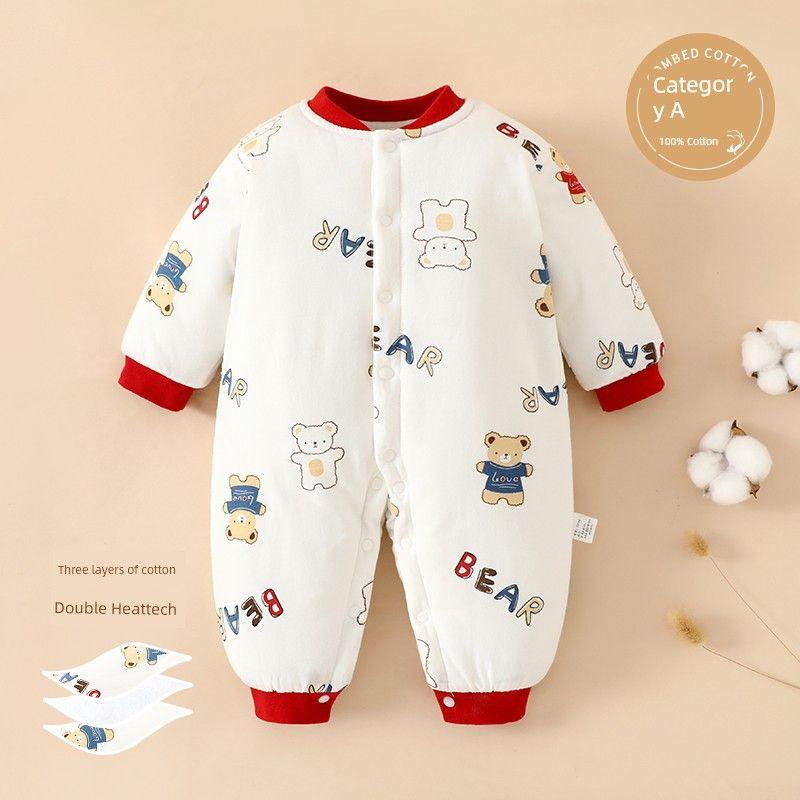 Clothes for Autumn and Winter, Thickened Cotton-Padded Romper for Boys and Girls, Pure Cotton Class a Jumpsuit, Outdoor Crawling Clothes, Winter Wear