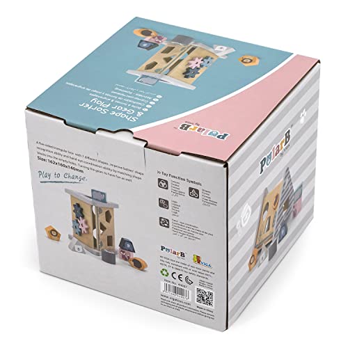 PolarB Shape Sorter - Birthday Gift, Shape Matching Toy, Gear Block, Wooden, TYPR44007, 1 piece (x 1)