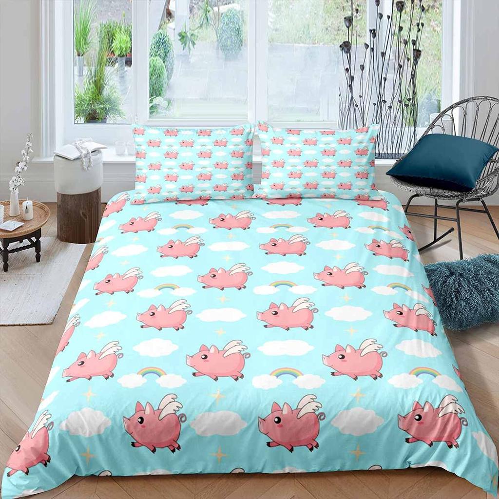 Pig Duvet Cover Set Cute Pig Bedding Set King Size Zoo Quilt Cover Happy Farm Animal Comforter Cover With Zipper Closure For Kid