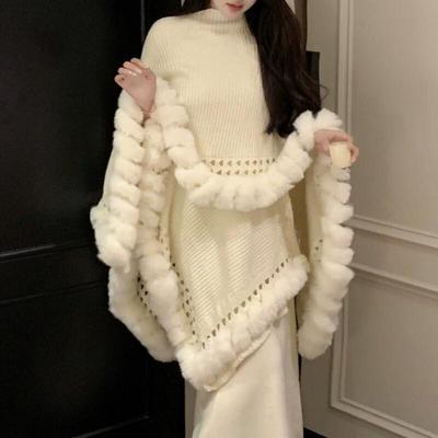 Women's Oversized Fur Collar Cape Shawl
