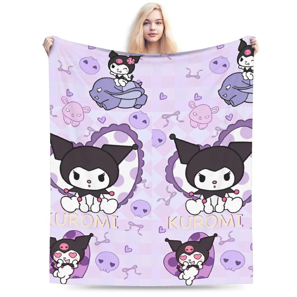 Cartoon Cool Cute Kuromi Fleece Throw Blanket Blanket for Home Outdoor Super Soft Bed Rug