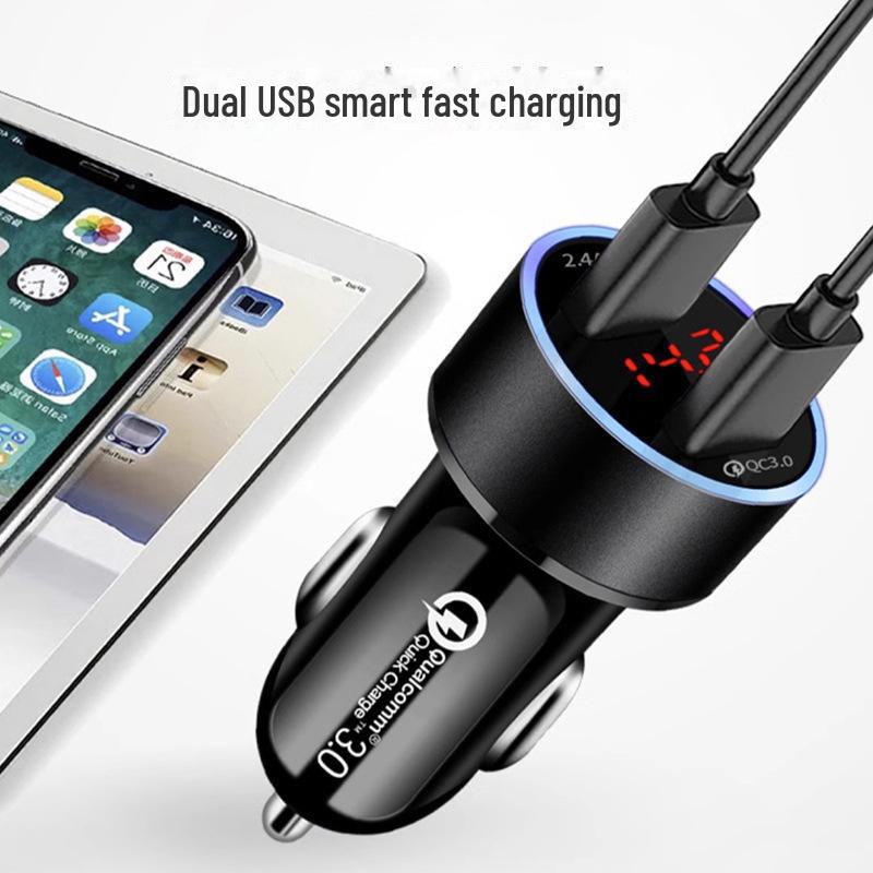 Multi-Function Smart Car Charger with Digital Display and Dual USB Ports