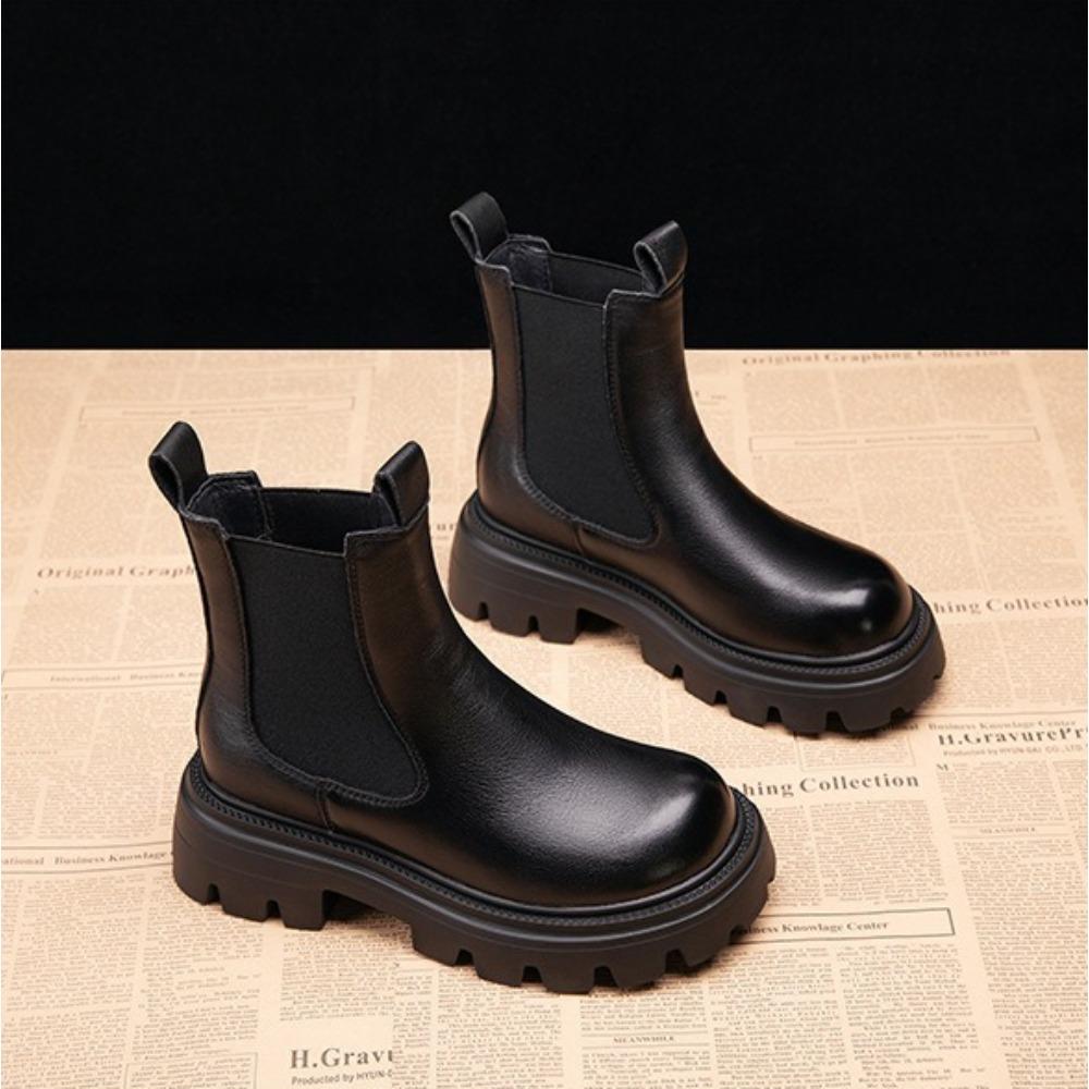 Thick-soled Leather Boots Women's 2025 Autumn and Winter New Small Height-increasing Ankle Velvet Cigarette Boots Fashion Pumps
