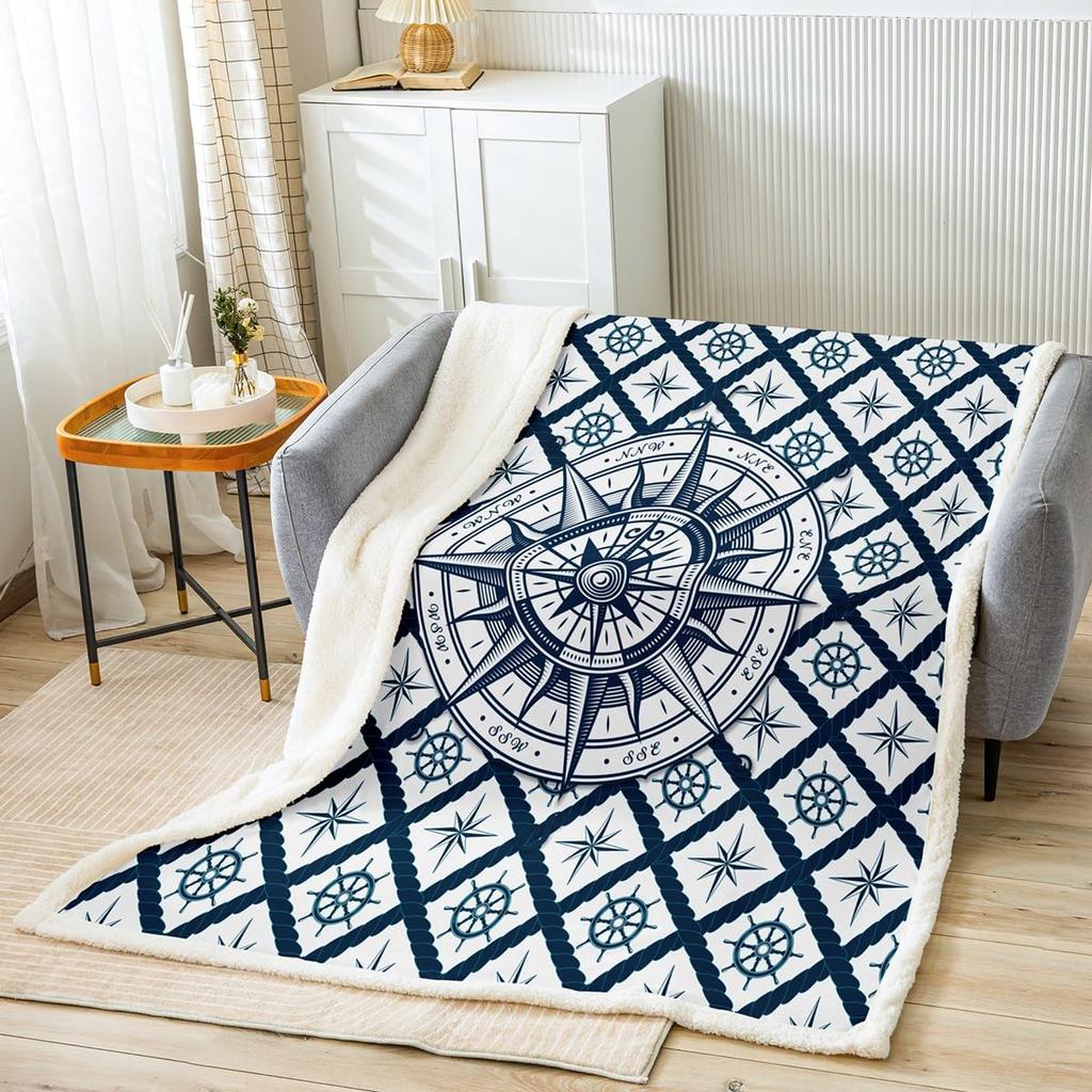 Ship Rudder Print Blanket Soft Fleece Flannel Lightweight Nautical Blanket Cozy Warm Plush Throw Blanket Sofa Couch Chair Decor
