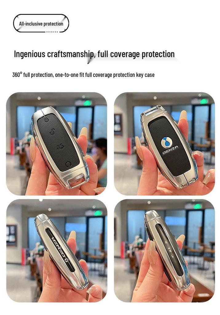 Denza D9/N7/N8 Key Case: Metal Leather Protective Shell with Buckle for Men & Women