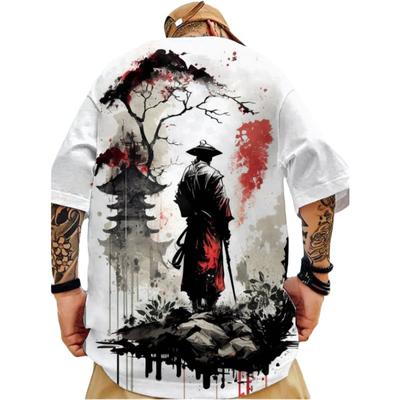 Moda japonesa Samurai estampado masculino camisetas da moda verão gola redonda manga curta camisetas soltas streetwear hip hop tops 3XL