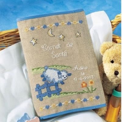 Embroidery kit - PRINCESS - Health record protector - Sheep - Blue color - Customizable