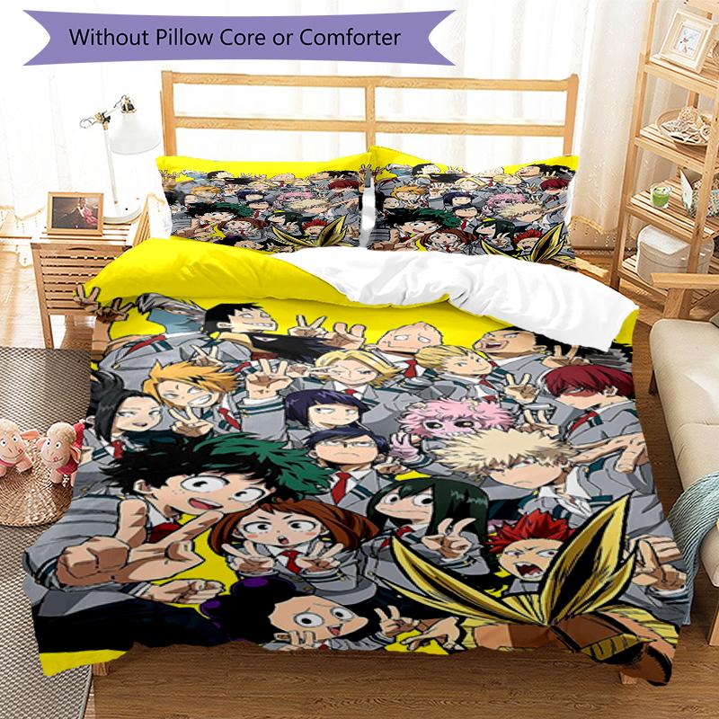 3pcs My Hero Academia Bedding Set Duvet Cover Closure Includes 1 Duvet Cover & 2 Pillowcases, Soft and Comfortable for All Seasons.