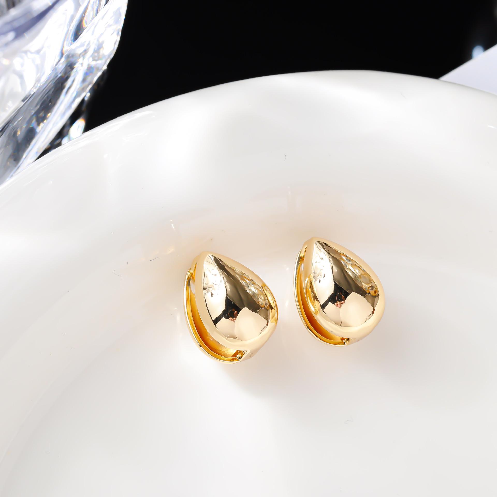 Korean Minimalist Water Drop Smooth Surface Earrings - Copper Gold Plated