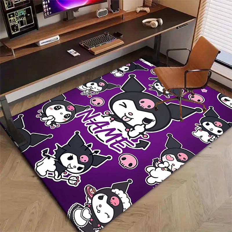 Custom Kuromi Mat Personalized Name, Polyester Washable Indoor Entryway Rug, Gift for Christmas, Easter, Thanksgiving Day