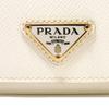 Used 11569 Saffiano Triangle Card Holder 1MC110 QHH F0009 7946 Current Calfskin White Bifold RFID Logo Bianco Unisex