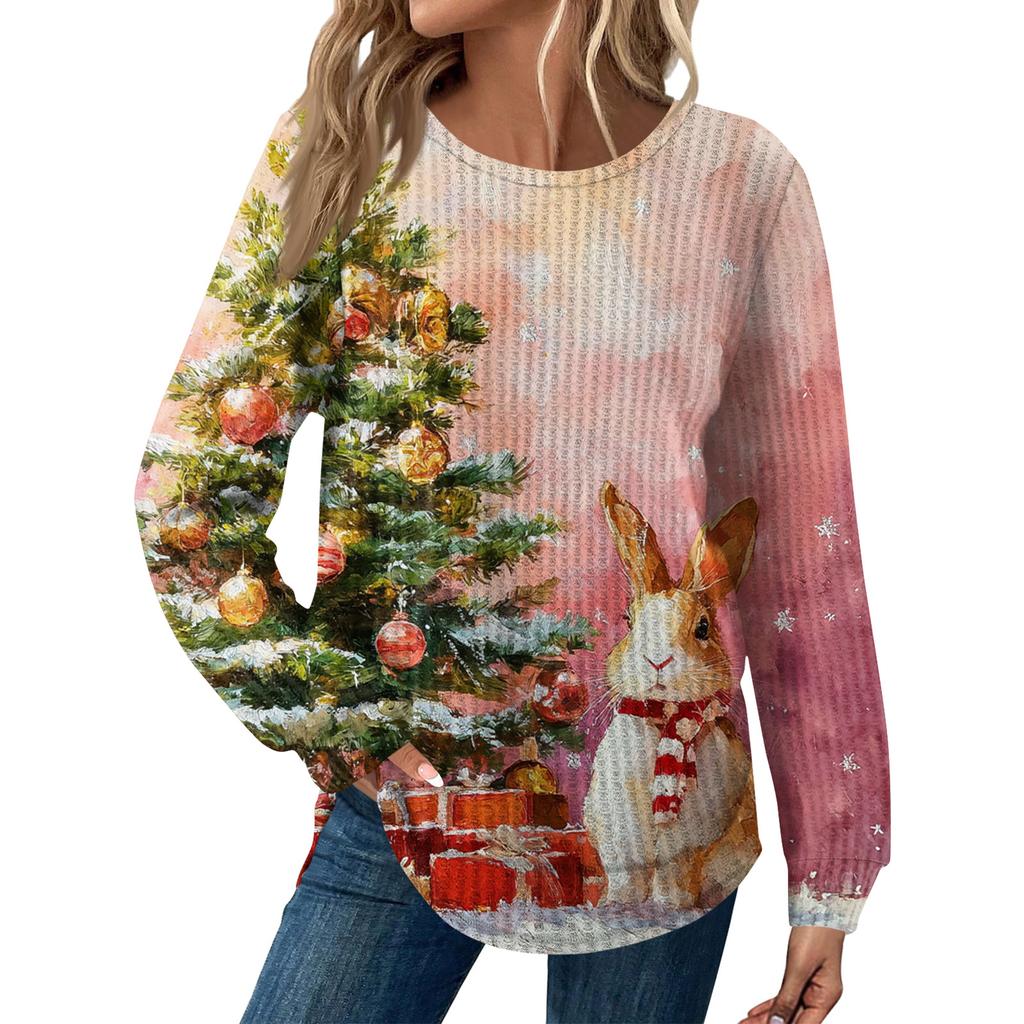 Women's Fashion Long Sleeve Christmas Loose Long Sleeve Round Neck Casual Top
