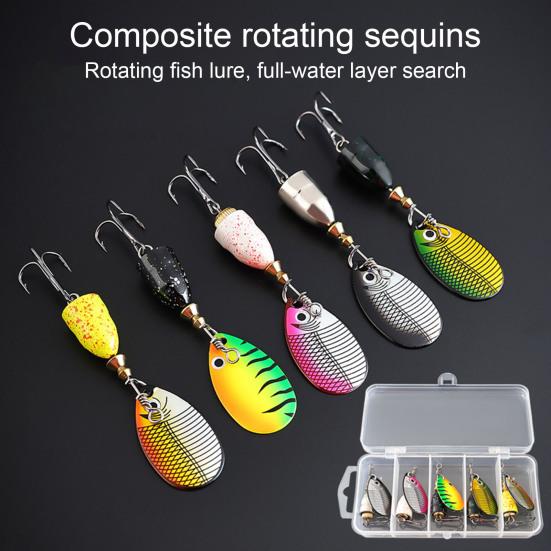 10Pcs 7.5CM/3G Spinner Blade Lure with Hook Feather Hard Metal Spinnerbait Rotating Sequin Lure Saltwater Freshwater Walleye Bass Fishing Accessories
