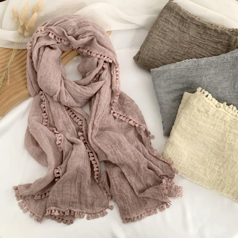 Cotton and linen scarf atmosphere new retro linen literary and fresh thin monochrome scarf shawl
