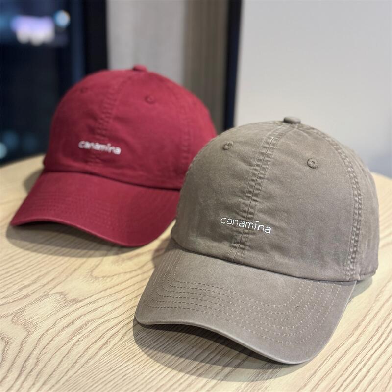 Autumn washed soft top simple small letter young students baseball cap street travel versatile face small curved brim hat