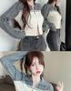 Spicy Girl Polo Collar Cropped Knit Cardigan Sweater - Women's Autumn Long Sleeve Slit Top