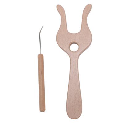 Kit Forchetta e Ferri da Maglia Legno di Faggio Finitura Liscia Forchetta di Legno Kit Ferri Intrecciatori per Artigianato