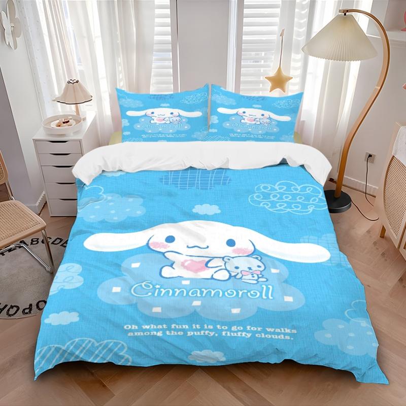 3pcs Blue Cinnamoroll & Bear Ideas Bedding Set - Includes Quilt Cover and Pillowcases, Suitable for All Seasons, Machine Washable - Ideal Gi