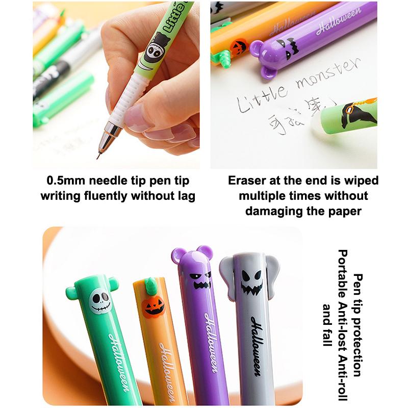 4 Pcs Cartoon Halloween Christmas Erasable Gel Pen Cute 0.5Mm Blue/Black Ink Signature Pens School Supplies Student Gifts
