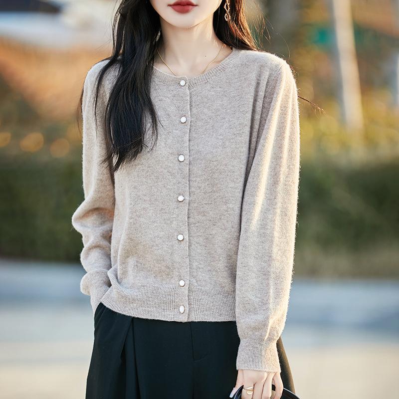 Autumn & Winter Round Neck Wool Cardigan - Women's Loose Knit Jacket, Long Sleeve, Short Style Top