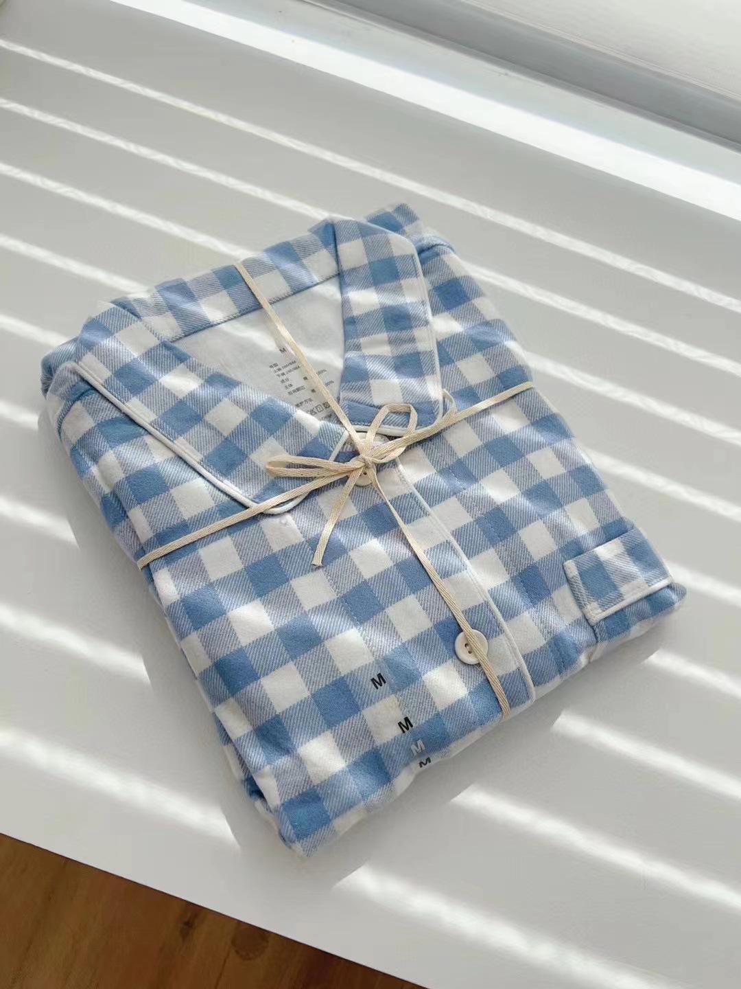 Muji Pure Cotton Flannel Pajamas: High-Quality Couple Set for Autumn/Winter, Seamless Craftsmanship Extra Large