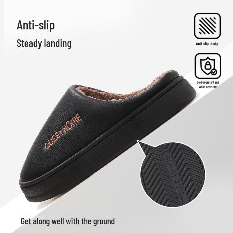 Papuci de casă din bumbac impermeabil, cu pluș și cald - Încălțăminte antiderapante pentru bărbați și femei, cu talpă groasă, încălțăminte de iarnă pentru interior/exterior