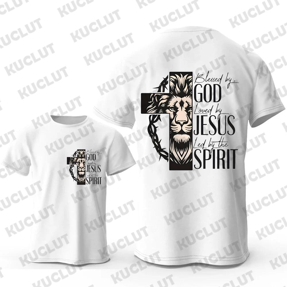 

Новинка Благословлен Богом Любим Иисусом Ведом Духом Принт Футболка Мужская Повседневная Футболка Модные Топы Футболки Мужские Фирменные Футболки 4XL