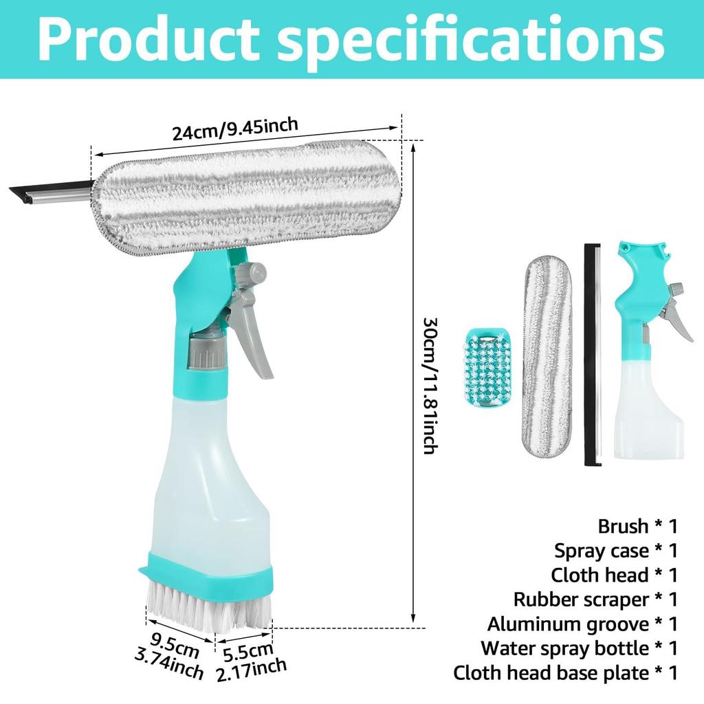 Professional Window Squeegee Kit - All-in-One Glass Cleaner Tool with Spray Bottle for  Mirror, Car Windshield & Countertops