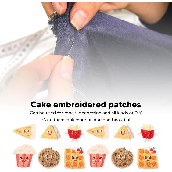 Cute Food Embroidered Patches, 12PCS Cartoon Embroidered Patches Assorted Styles Cute Theme Iron On Sew On Patches for Kid Adults Cute Embroidery