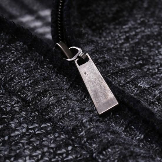 Ribbed Cuffs Long Sleeve Knitted Sweater Shrink Resistant Zipper Neck Lapel Winter Sweater Male Clothing