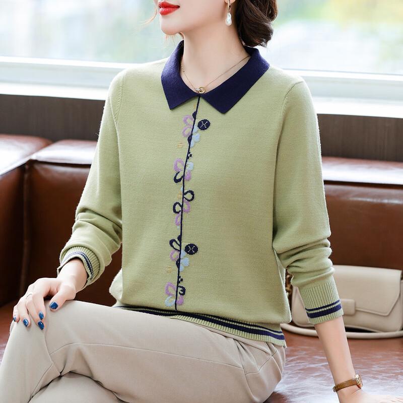 

Women s Embroidered Turn-Down Collar Knit Sweater XL