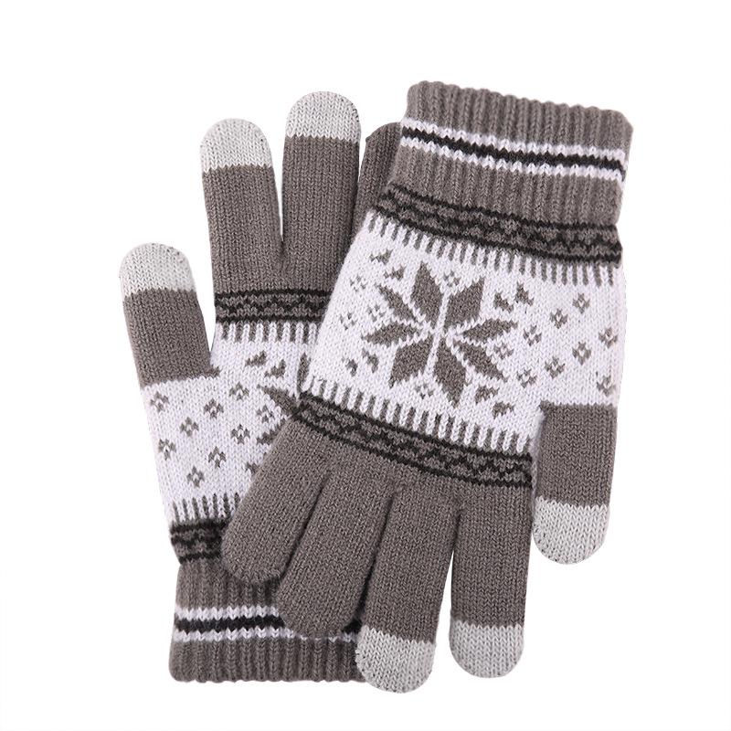 New Knitted Yarn Snowflake Touch Screen Gloves for Men and Women Autumn and Winter Warm Gloves for Christmas Touch Screen Gloves