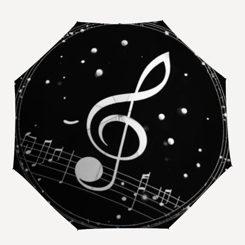 Music Note Treble Clef Starry Night Circular StickerUmbrella with Cute Design,Portable 3-Fold Compact Umbrella for Men&Women,Valentine's Day